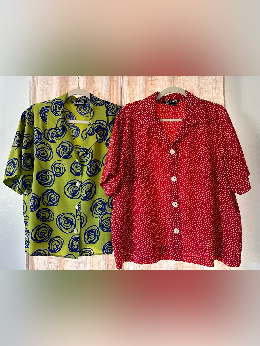 LOT OF 2 - 100% Silk, Button-Front Short Sleeve Tops